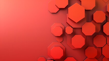 Poster - a vibrant 3d background featuring hexagons in various shades of red and orange, with ample copyspace