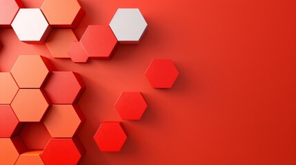 Poster - a vibrant 3d background featuring hexagons in various shades of red and orange, with ample copyspace