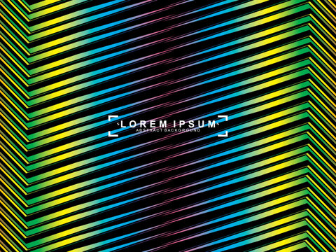 Futuristic abstract technology shining rainbow light lines with modern lines pattern black background. Vector minimal line background with text for social media covers, headers, etc.