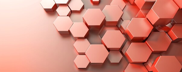 Poster - An intricate 3D hexagon pattern with a blend of warm tones, leaving a clear copyspace area in the top right corner.