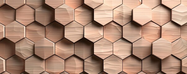 Poster - An intricate 3D hexagon pattern with a blend of warm tones, leaving a clear copyspace area in the top right corner.