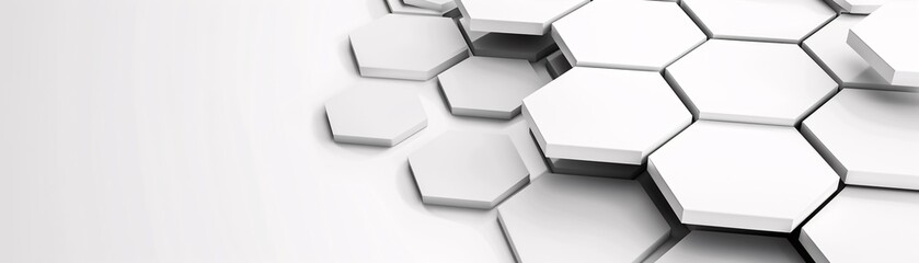 Poster - A sleek 3D hexagon design with a monochromatic color scheme, providing a large copyspace area at the top for customizable messaging.
