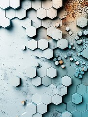 Poster - A textured 3D hexagon pattern with a blend of cool and warm tones, offering an expansive copyspace area at the bottom for customizable messaging.