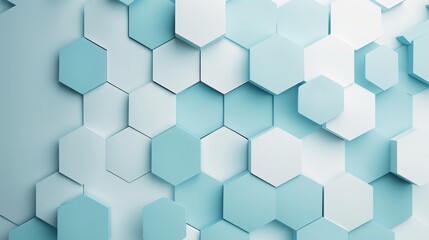 Poster - A 3D background featuring an array of interlocking hexagons in various shades of blue, with a central area left clear for copyspace.