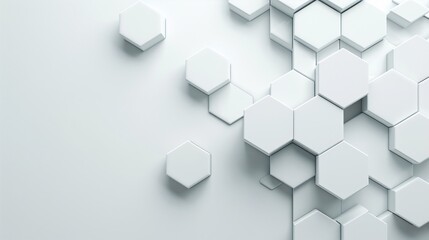 Poster - A minimalist 3D hexagon pattern in shades of grey, with a prominent copyspace area in the center.