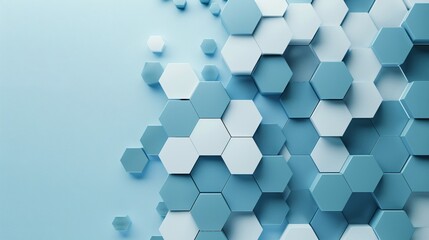 Poster - A 3D background featuring an array of interlocking hexagons in various shades of blue, with a central area left clear for copyspace.