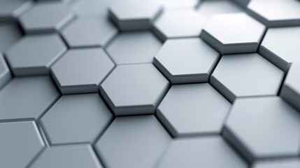 Poster - A minimalist 3D hexagon pattern in shades of grey, with a prominent copyspace area in the center.