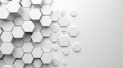 Poster - A minimalist 3D hexagon pattern in shades of grey, with a prominent copyspace area in the center.