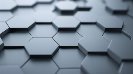 Poster - A minimalist 3D hexagon pattern in shades of grey, with a prominent copyspace area in the center.