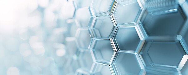 Poster - A futuristic 3D background with metallic hexagons creating a honeycomb structure, providing ample copyspace on the right side.