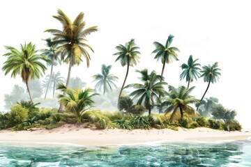 Poster - A scenic view of a tropical island with palm trees and blue sky