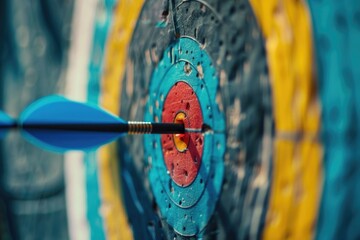 Poster - A detailed view of an arrow centered within a target, perfect for highlighting focus or precision