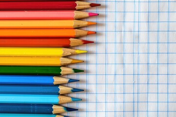 Canvas Print - A group of colorful pencils arranged neatly on a sheet of paper, ready for creative use