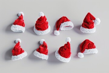 Sticker - A bundle of colorful Santa hats with red and white stripes, great for holiday decorations or festive events