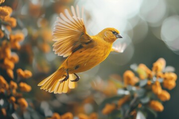 Canvas Print - A bright yellow bird soaring through the air, free and untethered