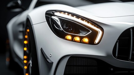 Close-up of a White Sports Car Headlight