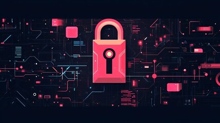 Poster - Digital lock symbol over a futuristic circuit backdrop, representing cybersecurity and data protection in a modern context.