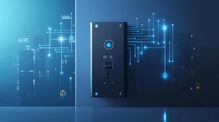 Poster - Modern interface panel with blue light on a tech-themed background, symbolizing digital connectivity and innovation.