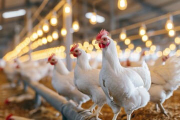 Aufkleber - A group of white chickens standing on top of a pile of hay, great for rural or farm-themed images