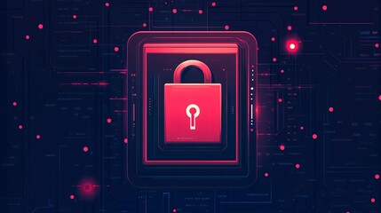 Poster - A digital illustration of a padlock symbolizing security amidst a modern tech backdrop, representing data protection and privacy.