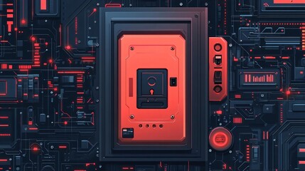 Poster - A futuristic digital interface featuring a circuit board design with vibrant red accents, perfect for tech-themed projects.