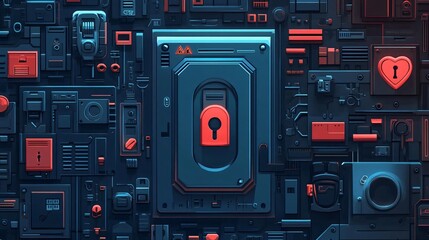 Poster - A futuristic digital lock artwork symbolizing security and privacy in technology, featuring intricate details and vibrant colors.