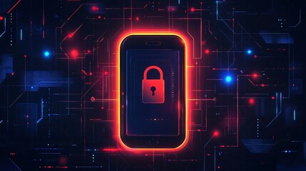 Poster - A glowing smartphone displaying a secure lock symbol, representing digital security and modern technology.
