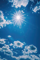 Poster - A cloudy sky with a bright sun shining through, suitable for use in images about weather, nature, or atmosphere