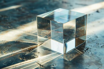 Aufkleber - A transparent glass cube sits atop a flat surface, offering a sleek and modern design element