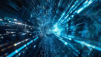 Poster - Blue digital cyberspace and digital data network connection concept. High speed internet digital data transfer. Future technology digital abstract background concept.
