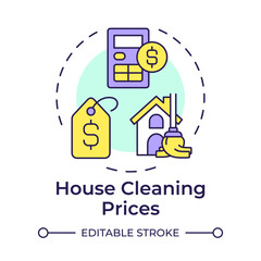 Sticker - House cleaning prices multi color concept icon. Housecleaning costs calculating. Round shape line illustration. Abstract idea. Graphic design. Easy to use in infographic, presentation