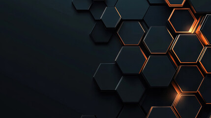 Poster - Modern technology, science or business concept. Abstract black background with hexagon pattern. Geometric shapes for technology digital presentation. Futuristic geometric pattern. Copy space area