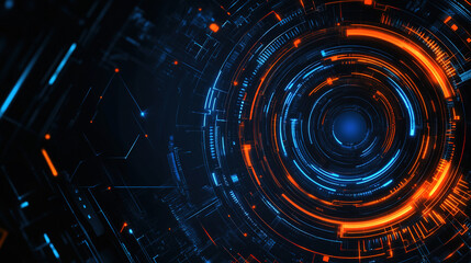 Poster - Abstract futuristic background with digital technology elements and circles. Digital network connection abstract tech. Abstract technology background with futuristic circles and lines. Copy space area