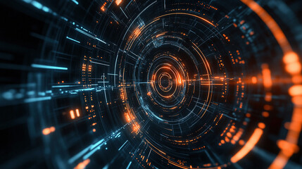 Poster - Abstract futuristic background with digital technology elements and circles. Digital network connection abstract tech. Abstract technology background with futuristic circles and lines. Copy space area