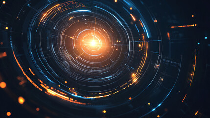 Poster - Abstract futuristic background with digital technology elements and circles. Digital network connection abstract tech. Abstract technology background with futuristic circles and lines. Copy space area