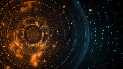 Poster - Abstract futuristic background with digital technology elements and circles. Digital network connection abstract tech. Abstract technology background with futuristic circles and lines. Copy space area