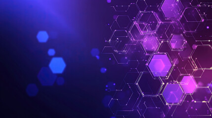Poster - Abstract purple and blue background with a hexagon pattern for technology. Abstract futuristic geometric tech. Technology, science or business concept. Futuristic geometric pattern. Copy space area
