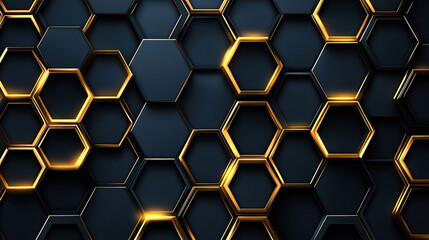 Poster - Modern technology, science or business concept. Abstract black background with hexagon pattern. Geometric shapes for technology digital presentation. Futuristic geometric pattern. Copy space area