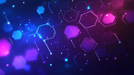 Poster - Abstract purple and blue background with a hexagon pattern for technology. Abstract futuristic geometric tech. Technology, science or business concept. Futuristic geometric pattern. Copy space area