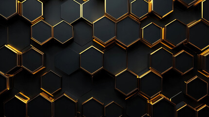 Poster - Modern technology, science or business concept. Abstract black background with hexagon pattern. Geometric shapes for technology digital presentation. Futuristic geometric pattern. Copy space area