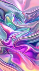 Poster - An iridescent fluid abstract image with bright colors in a smooth, flowing style on a soft gradient background.