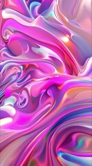 Poster - An iridescent fluid abstract image with bright colors in a smooth, flowing style on a soft gradient background.