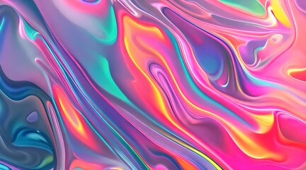 Poster - An iridescent fluid abstract image with bright colors in a smooth, flowing style on a soft gradient background.