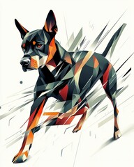 Canvas Print - Geometric black and red dog running with a white background.