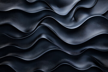 Wall Mural - Abstract wavy black textured surface, representing elegance and modern design with a sense of movement and fluidity.