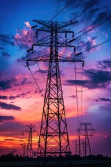 Aufkleber - Electricity infrastructure against a colorful sunset sky
