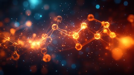 Poster - Abstract molecular structure with glowing orange nodes