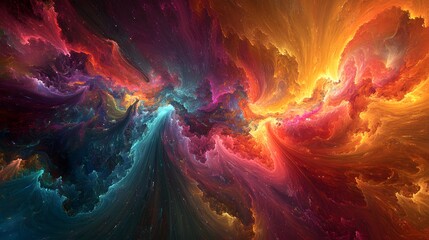Wall Mural - 28. A vibrant explosion of fractal shapes and shifting colors, creating a sense of chaotic beauty