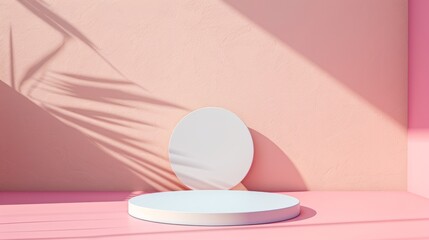 Poster - Joyful and Playful Mockup Scene - Soft Sandy Podium with Vibrant Pink Floor in Bright Room