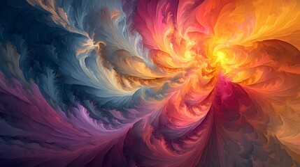 Wall Mural - 28. A vibrant explosion of fractal shapes and shifting colors, creating a sense of chaotic beauty